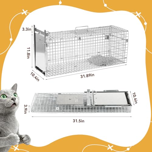 32" Heavy-Duty Folding Live Animal Trap Cage | Animal Trap Cage for Stray Cats,Raccoons,Armadillos and Rabbits