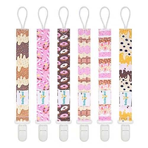 babygoal Pacifier Clips, 6 Pack Binky Paci Holder Leashes Fits for Most Baby Pacifiers and Binkies - color: chocolate,cake