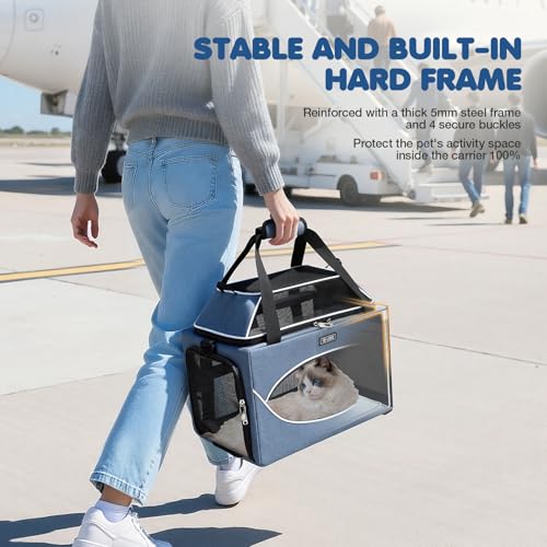 Lekereise Top-Expandable Pet Carrier 18x11x11Inch Delta American United Airline Approved Underseat to 15lbs Stable Car Travel Carriers for Small Dogs Cats with Locking Safety Zippers Anti-Scratch Mesh - color: Navy, size: 18"x11"x11"