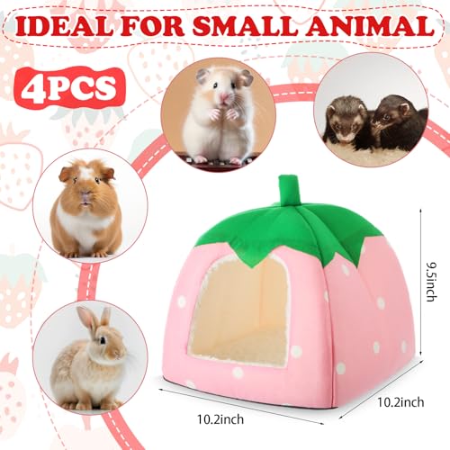 Novabright 4 Pack Guinea Pig Hideout Bed Dwarf Rabbit Bed Sleeping Fleece House Washable Cave Cage Accessories for Little Bunny Ferret Chinchilla Hedgehog (10.2x10.2x9.5 Inches,Fruit Style) - size: 10.2x10.2x9.5 Inches, style: Fruit Style