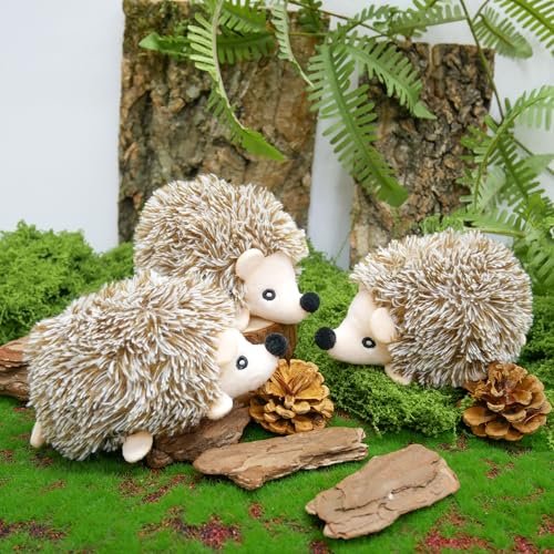 Dog Hide and Seek Toys Puppy Chew Squeaky Toys Plush Mushroom&Bamboo&Shell Hideout Stuffing with Squeakers Animals (3Pcs Squeaky Hedgehog Brown) - color: 3Pcs Squeaky Hedgehog Brown