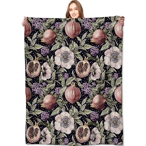 Pomegranate Blanket Mystical Fruit Botanical Throw Blankets,Gifts for Kids Woman Adult,Lightweight Soft Fleece,Lush Blossom Foliage Dark Art, for Sofa Couch Bed Room Modern Decor 60x80in - color: Pomegranate, size: 60x80in