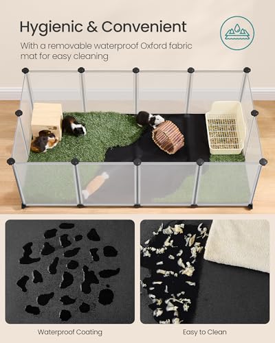 SONGMICS 20 Panels Guinea Pig Playpen,Removable Oxford Fabric Mat,Small Animal Pen, Pet Fence Indoor,DIY Plastic Enclosure for Hamsters, Rabbits, Hedgehogs, 49.2 x 24.8 x 16.5 Inches, White ULPC009W01 - color: Full White, style: 20 Panels - 49.2"L x 24.8"
