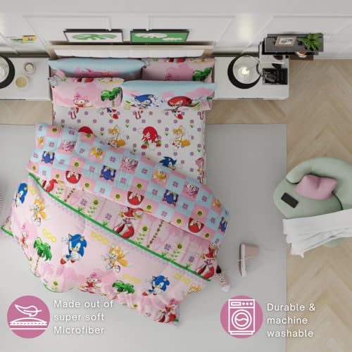 Franco Sonic The Hedgehog Amy Rose Anime Kids Bedding Super Soft Comforter and Sheet Set with Sham, 7 Piece Full Size, (Officially Licensed Product) Kids - color: Sonic the Hedgehog Girl, size: Full