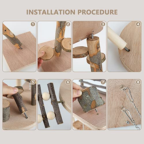 VolksRose Wooden Hamster Playground Platform, Hamster Climbing Toy, Natural Living Climb System, Small Animals Activity Set with Ladder Food Bowl Ramp Bridge for Mouse Gerbil Rat Chinchilla - color: #4