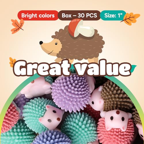 Entervending Hedgehog Toy Figurines - Wild Life Animal Figures in Gift Box - 30 Pcs - Figurines Party Favors for Kids - Cake Toppers – Woodland Decoration Playset - Cognitive Toys