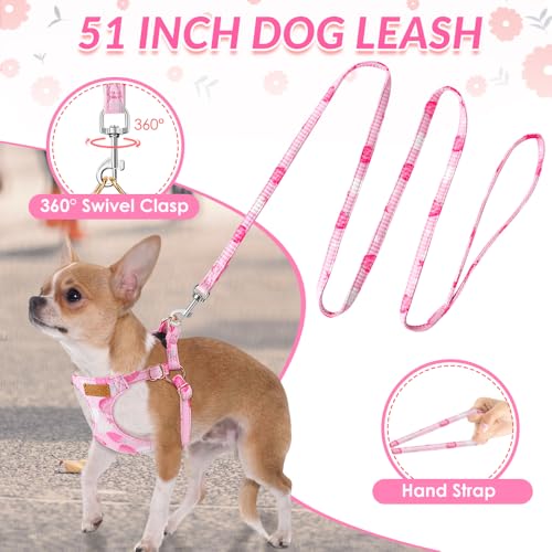 Lukovee Puppy Harness and Leash Set, No Pull, Lightweight Step in Vest | Adjustable, Soft Suede Vest, Easy Put on and off Pet Harness with Snap Buckle & 51in Leash for Small Medium Dogs (Pink-S,XXS) - color: Strawberry, size: XX-Small ( 2.2-6lb )
