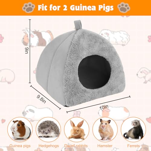 BWOGUE Guinea Pig Bed Hideout, Washable Hamster Cave for Small Animals | Removable Cushion for Cleaning, Warm Fleece Nest, Washable Bed, 10.23 x 10.23 x 11 in, Dwarf Rabbits Hedgehogs - color: Grey