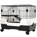 Homey Pet Rat Cage, Small Animal Cage for Ferret, Chinchilla, Guinea Pig | Portable, Lockable Wheels, Splash Guard, Easy-Clean Pull-Out Grid Tray, Non-Slip Ramp, Safe Lock, Chew-Proof, Black 2-Tier - size: 25.0"L x 16.5"W x 21.0"H