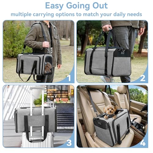 Petsfit 19"X12" X12" Expandable Pet Carrier, Square Expansion Reduces Pet Anxiety, Escape-Proof Self-Locking Zippers, 3 Easy-Access Entrances, for Cats & Small Dogs up to 18 lbs - color: Gray, size: 19.0"L x 12.0"W x 12.0"H