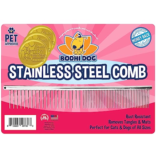 Bodhi Dog Stainless Steel Comb - Metal Detangler Grooming Brush for Dogs & Cats - Removes Knots, Tangles & Matted Fur - Ideal for Short & Long Hair - Reduces Shedding & Prevents Hair Breakage