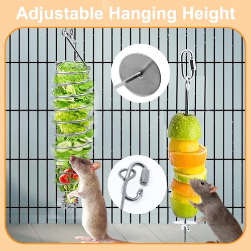 2pcs Rat Enrichment Foraging Toys, 304 Stainless Steel Pet Rats Fruit Vegetable Holder, Hanging Slow Feeder Mice Feeder, Fancy Mice Cage Accessories Puzzle Toy for Hamster Rodents Bird Parakeet