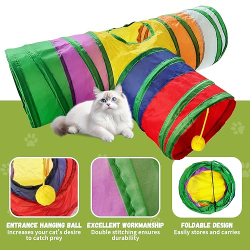 Cat Tunnel,Cat Tunnels for Indoor Cats Interactive, Pet Tunnel Toys for Cats Kitten Rabbits,3 Way Collapsible,Rainbow L 32" T Shape - color: Mini Cat Tunnel Toy Rainbow