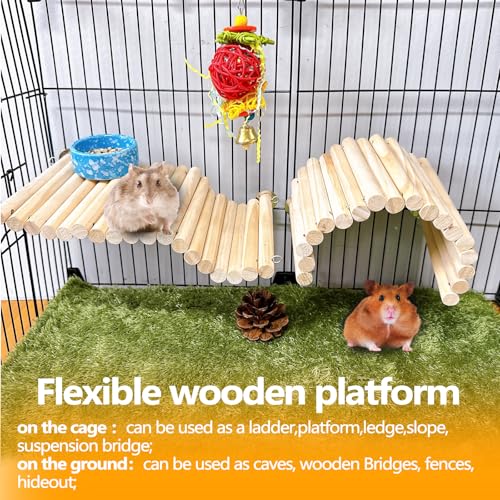 2Pcs Chinchilla Wood Ledge Hamster Wooden Flexible Platform Perch Climbing Toys Cage Accessories for Rat Mouse Sugar Glider Small Animal - size: 9.8×5.9''
