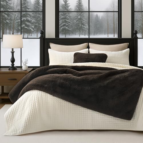 EVERGRACEHOME Faux Chinchilla Fur Throw Blanket, 60"x80", Espresso Mink | Luxury, Super Soft, 1220GSM, Fluffy Cozy Mink, Reversible Velvet Back, Warm Thick Heavy Winter Throw for Couch Bed, Gift - color: Espresso Mink, size: 60"x80"