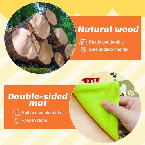 Wooden Hamster House Hideout, Natural Wood Small Animal Hut with Stairs, Cute Hamster Cage Accessories Habitat for Hamsters, Guinea Pigs, Chinchillas, Gerbils, Rabbits, and Other Small Pets