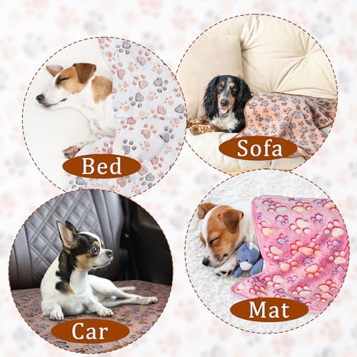 1 Pack 3 Blankets Super Soft Fluffy Premium Fleece Pet Blanket Flannel Paw Printed Throw for Dog Puppy Cat (Small 23x16'', Brown, Pink, White) - color: White, Pink, Brown, size: 23x16 inch(Pack of 3)