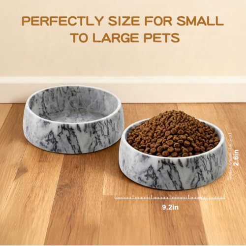 SAMAH Dark Gray Marble Dog Bowl, Non-Slip Non-Tipping Heavy Dog Food Bowl, Large Weighted Stone Dish, Natural Marble Dog Water Bowl, Easy to Clean, Gifts for Cat & Dog Lovers, Holds 6 Cups(6 lbs) - color: Dark Gray, size: L