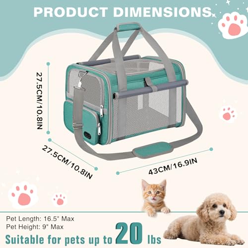 Cat Carrier Top Load, Privacy Curtains Soft Pet Travel Bag Airline Approved | Collapsible Soft-Sided Cat/Dog/Pet Carrier for Small Cats Dogs Puppy Under 16 lb, Washable Kitten Mesh Cage (16.9x10.8x10.8) - color: Lake Green