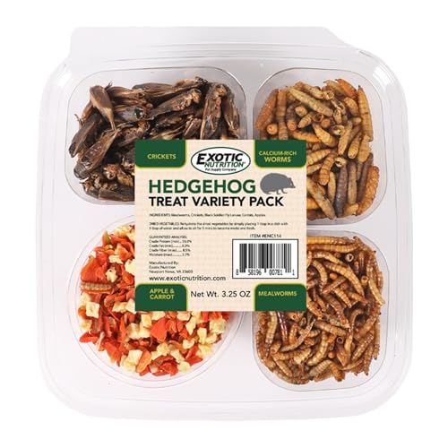 Hedgehog Treat Variety Pack - Healthy Natural Treat Sampler - Mealworms, Black Soldier Fly Larvae, Crickets, Apples, Carrots - Value Package