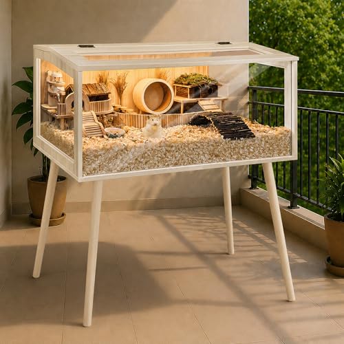 PROLEE Hamster Cage Wooden Chew Proof, Extra Large Mice and Rat Habitat Openable Top with Acrylic Sheets Solid Built Small Animal Cage with Leg Stands, 48 Inch Long - size: 48.0"L x 20.0"W x 47.5"H