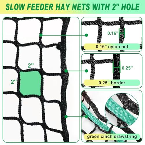 TONGMO 6x6 ft Round Bale Hay Net for Horses & Livestock - Slow Feeder Hay Nets with 2 inches Hole - size: 6×6 ft