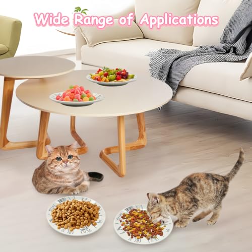 Ceramic Cat Bowl Set of 10-5.9 inch Wide & Shallow Cats Food Dish Cute Kitty Plates Relief Whisker Fatigue Small Pet Feeding Bowls for Kittens Puppy