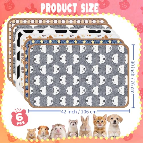 Eilyliafe 6 Pcs Guinea Pig Blankets Bedding Small Animal Cage Liners Sleep Mat Absorbent Reusable Pet Pee Bedding Pad Cover for Hamster Ferret Chinchilla Rabbit Hedgehog (30 x 42 Inch) - size: 30 x 42 Inch