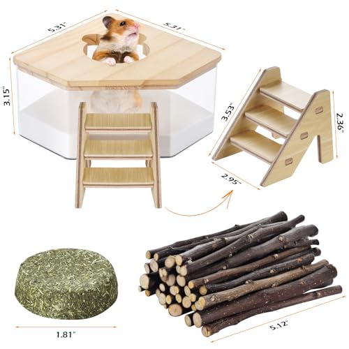 6-piece hamster toy set small pet sand bath set includes chinchilla sticks guinea pig chew sticks Hamster food apple sticks Cage accessories suitable for dwarf hamsters Syrian hamsters sand rats etc