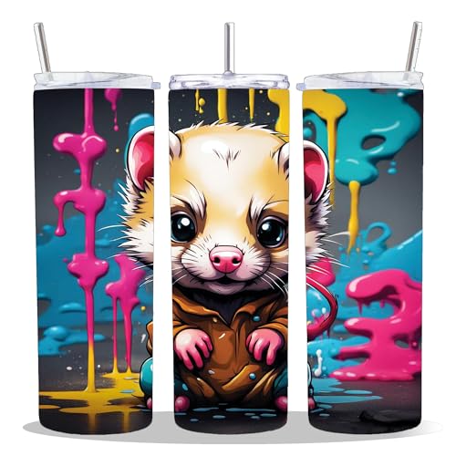 20 oz Insulated Double Wall Stainless Steel Tumbler with Spill Proof Lid and Reusable Straw, Water Bottle Coffee Cup Travel Mug, Pet Lover Mustela Mustelid Ferret (Ferret2) - color: Ferret2
