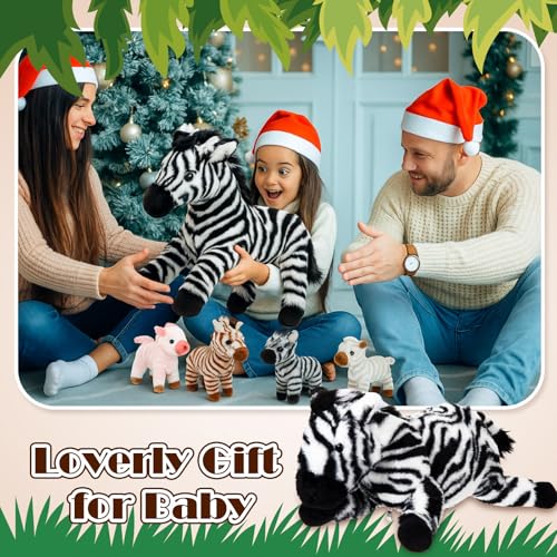 Hollowfly 5 Pcs Zebra Plush Toy Gift Set 12.6" Mommy Zebra with 4 Cute Babies Stuffed Animal in Zippered Belly Nurturing Plushies Toys for Christmas Kid Adults Forest Themed Birthday Party Favor Gifts - style: Zebra