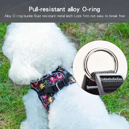 Step in Dog Harness No Pull Flower Adjustable Soft Mesh Harness | Reflective Pet Vest Harness and Leash Set for Small Medium Dogs - color: Black, size: S(neck:10.5"-12",chest:13.5"-16")