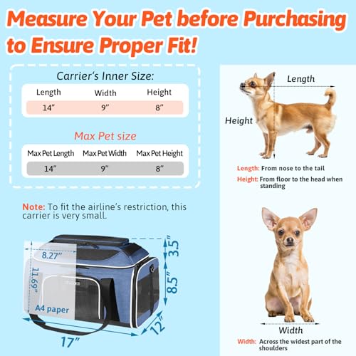 Top-Expandable Small Pet Carrier 17"x12"x8.5" Airline Approved | for JetBlue/Frontier/Spirit Airlines, Lockable Safety Zippers and Anti-Scratch Mesh, Soft-Sided, Pets Under 8 Lbs, Blue - color: Blue, size: 17.0"L x 12.0"W x 8.5"H