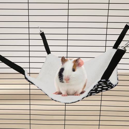 Wontee 2 Pack Small Animal Hammock Soft Fleece Sleeping Bed for Mice Rat Chinchilla Guinea Pig Ferret Kitten Cat Rabbit (M: 13.76x13.76inch, Black White Dot) - size: M 13.4" x 13.4"