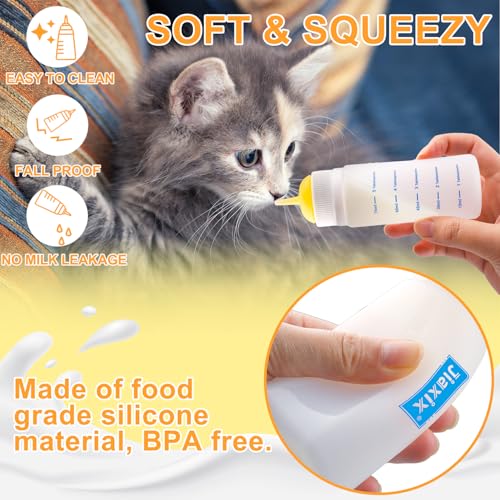 3 Pack Kitten Silicone Bottle Feeding Kit, Medium Flow, Yellow, 75ml, BPA Free, Anti-Colic, Dishwasher Safe - color: Yellow, size: Medium
