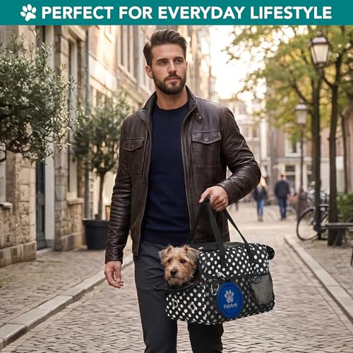 PetAmi Dog Purse Carrier for Small Dogs Cats, TSA Airline Approved Soft-Sided Pet Carrier with Pockets, Ventilated Travel Tote Bag with Bed & Shoulder Strap, Puppy Kitten, Max 12 lbs, Polka Dot Black - color: Polka Dot Black