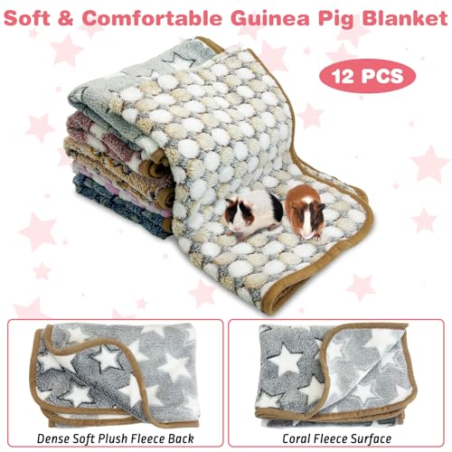 PINVNBY 12 PCS Guinea Pig Blanket Washable Fleece Blanket for Guinea Pigs Reusable Small Animal Cage Sleep Mat Bedding Pad for Hamster Bunny Ferret Chinchilla Hedgehog (24 x 16 Inch) - size: 24" x 16"(12 PCS)