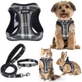 GAMUDA Small Dog Harness Collar and Leash Set, Step in No Chock No Pull Soft Mesh Adjustable Dog Vest Harnesses Plaid Reflective for Dogs Puppy Cats Kitten Rabbit (Black, XXS) - color: Black, size: XXS