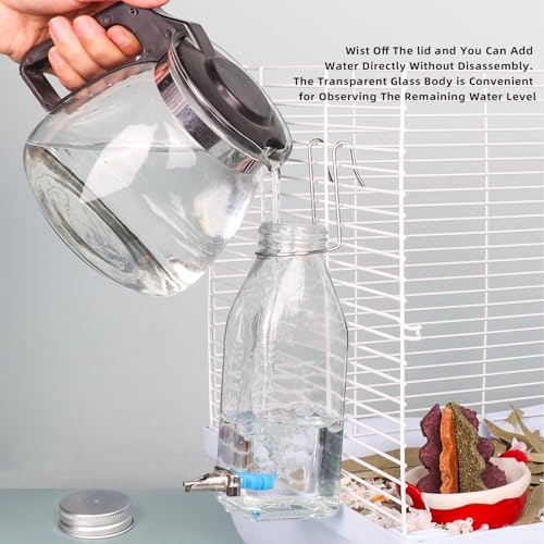 Hamster & Parrot Bird Automatic Drinking Device, Chinchilla & Bunny Rabbit No Drip Chew Proof Glass Water Bottle (Spout-Silver)