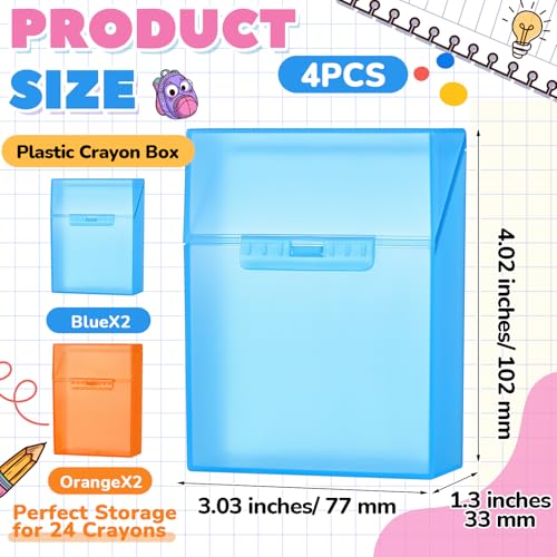 Clabby 4 Pcs Clear Plastic Crayon Boxes Hold 24 Count, Blue,Orange - color: Blue,Orange
