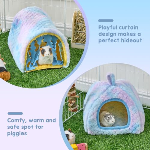 Avont 2-Pack Guinea Pig Tunnel & Hideout Bed Set | Washable Hideout & Tunnel Set, Breathable Fleece, Dual Entrances, Removable Pad, Blue or Yellow - color: Blue
