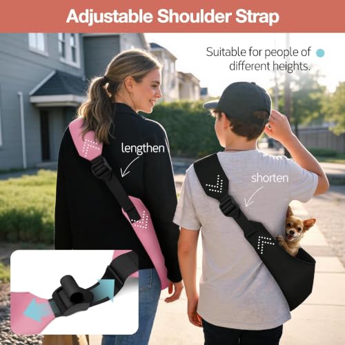 YUDODO Adjustable Dog Sling Carrier for Small Dogs, Puppy Crossbody Carrier | Safety Strap, Pocket Storage, Machine Washable, Comfortable Travel & Outdoor Lightweight Sling, 4-10lbs, Pink - color: Pink (4-10lbs)
