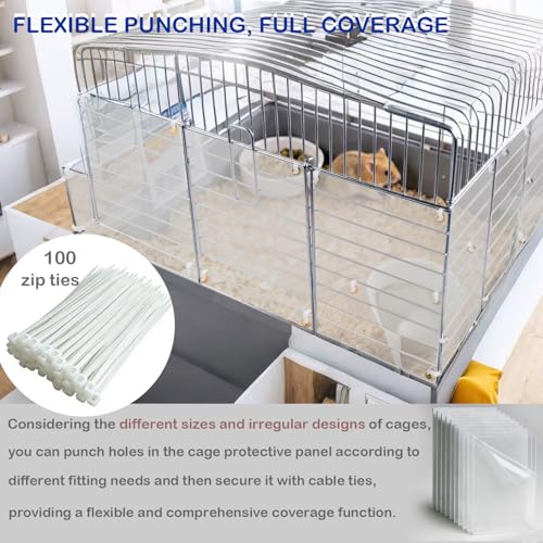 10 Pack Pet Cage Urine Guard, 11.69"x8.27" with Zip Ties Plastic Pet Splash Guard Panels Clear Edge Liner Protection for Rabbit Guinea Pig（Flexible Drilling & Fixing）