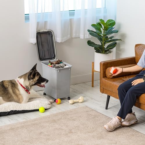 IRIS USA Dog Food Storage Container, Up to 30 lbs, Gray/Dark Gray | Made in the USA, Comes w/ Wheels & 2-Cup Scoop, Airtight Seal, BPA-Free, Kibbles, Bird Seed, Cat food, Cat Litter, Pellets - color: Gray/Dark Gray, size: 30 lbs