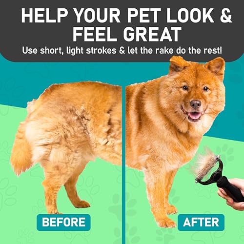 Maxpower Planet Hair Brush - Double Sided Shedding, Dematting Undercoat Rake for Dogs and Cats, Extra Wide Dog Grooming Brush, Reduce Shedding by 95%, Black | Deshedding & Dematting, Extra-Wide Double-Sided Comb, Long-Haired Coats, Reduces Shedding, Origi