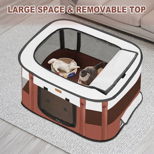 Dog Playpen - Foldable Cat Play Pens for Pubby, Kitten, Rabbit, Portable Pet Tent with Carring Bag for Indoor/Outdoor Travel Camping (Brown-Medium) - color: Brown, style: Medium
