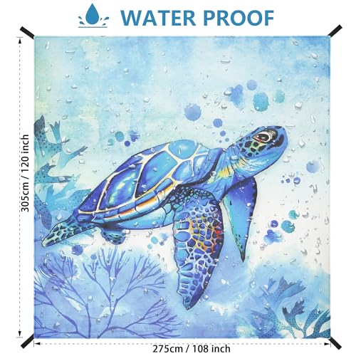 WIWIGO Beach Blanket Mat Waterproof Sandproof for 2-8 Adults Quick Drying | Extra Large, For 2-8 Adults,Windproof, Outdoor Picnic Mat, Beach Accessories Must Have,Gifts, for Travel, Camping, Hiking - color: Blueturtle, size: 120" X 108"（1-8person）