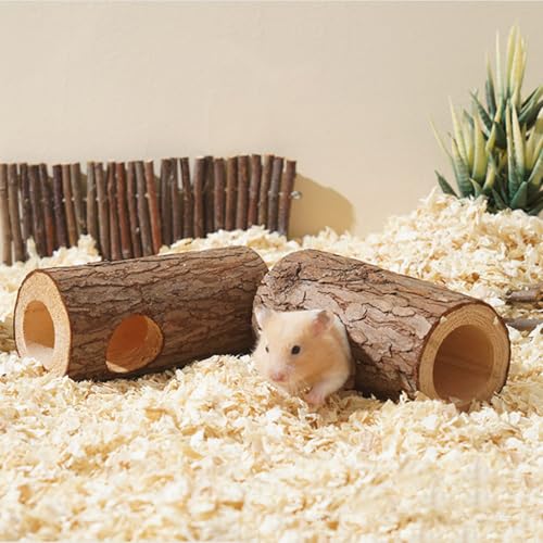 Wood Log Tunnel for Hamsters, Hideout Tube Toy for Pet Rat | Natural Wooden Hide Out, Small Habitat Decor, Small Animals Cage Accessories, for Chinchilla/Gerbil/Syrian Hamster/Guinea Pig