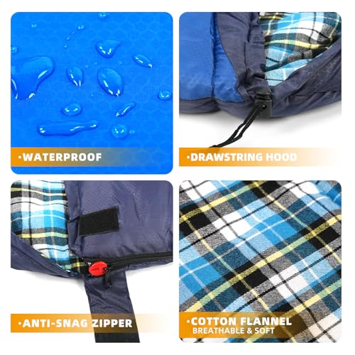 Cotton Flannel Lined Sleeping Bag for Adults Teens Kids, Cold Weather & Warm, 3 Seasons, Lightweight Compact Camping Essentials Equipment, Hiking, Outdoor, Travel - color: Navy Blue