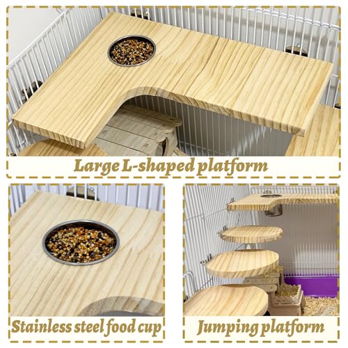 8 Pcs Wooden Hamster Cage Platform Set Wood Juvenile Chinchilla Shelves, Squirrel L-Shape Corner Ledge with Hole Cooling Standing Board Rat Cage Accessories for Gerbil Small Animal Climbing - size: 8PCS